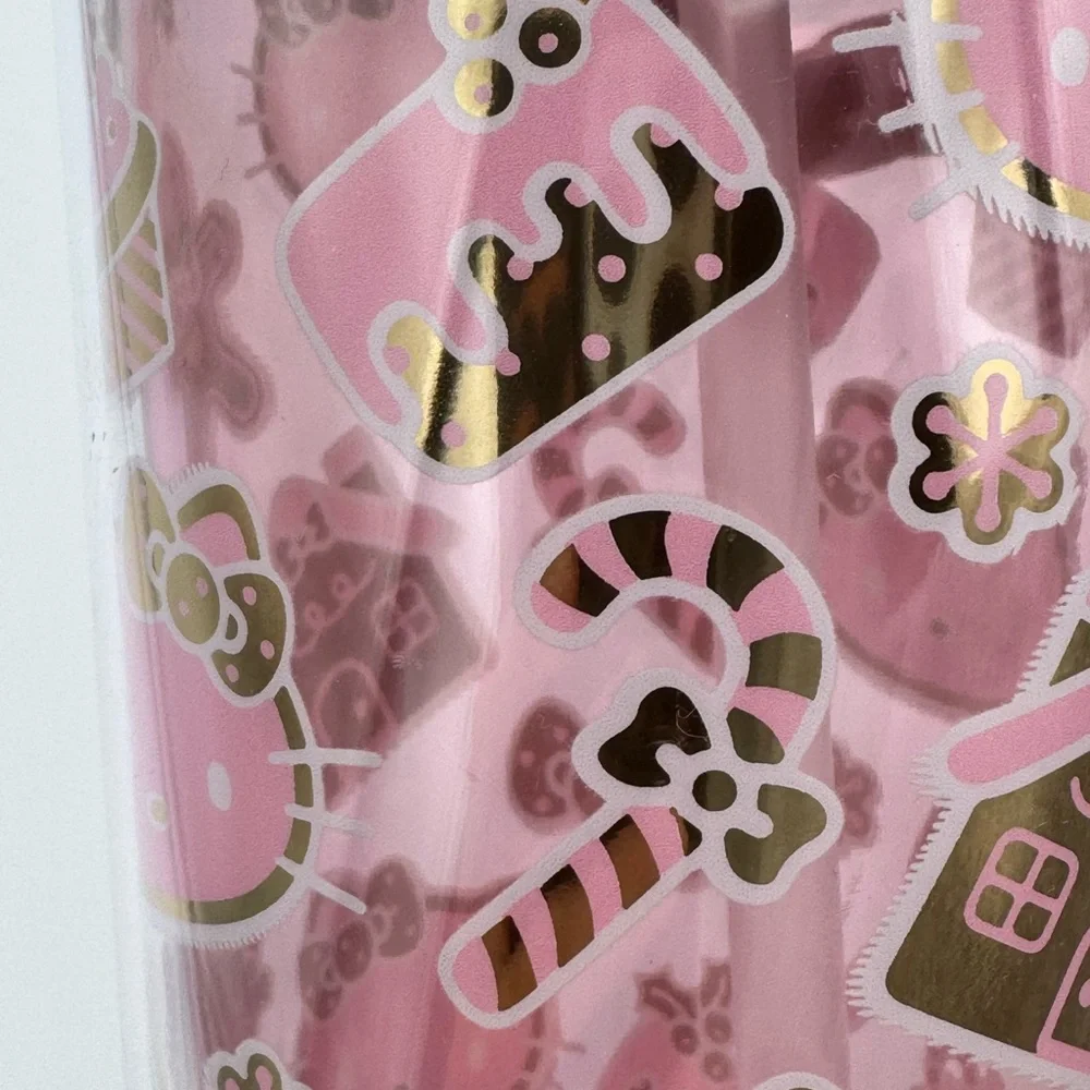 Hello Kitty Pink Christmas Tumbler Gold Lid‎ Gingerbread Straw 24oz